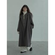 sji秋季高品质全羊毛v领双面呢大衣，宽松系带外套女