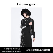 Lapargay纳帕佳女装黑色裙子百搭修身长袖圆领毛织连衣裙