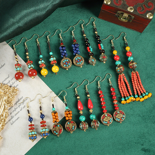 尼泊尔藏式编织耳环原创设计民族风长款流苏耳坠西藏异域复古耳饰