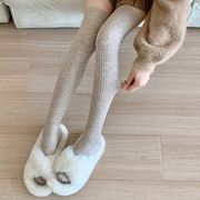 韩国女袜东大门秋冬款加厚保暖羊毛过膝袜简约百搭坑条纯色小腿袜