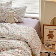 定制花花的下午茶可爱兔兔卡通纯棉斜纹棉四件套女生宿舍床品床