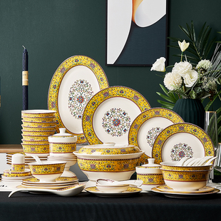 碗碟套装家用景德镇欧式骨瓷碗筷陶瓷器吃饭套碗盘子，中式组合餐具