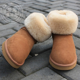 2021冬季中筒雪地靴澳洲真羊皮毛，一体防水平底防滑女靴子冬靴