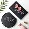 TANAKA日本进口樱花半月茶盘托盘长方形圆形塑料日式餐盘家用一体
