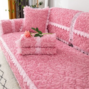 玫瑰绒沙发垫冬季毛绒加厚防滑简约现代客厅万能沙发套罩坐垫盖巾