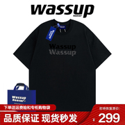 WASSUP BEAVER字母短袖T恤男女宽松潮牌夏季情侣装半袖