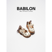 芭比龙2024春季宝宝鞋可爱波，点蝴蝶结女童，单鞋半凉儿公主童鞋