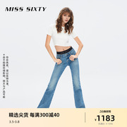 Miss Sixty牛仔裤女双腰头设计显瘦复古微喇裤中蓝色