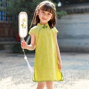 女童轻薄短袖旗袍儿童宝宝果绿汉服中国风连衣裙2024夏童装
