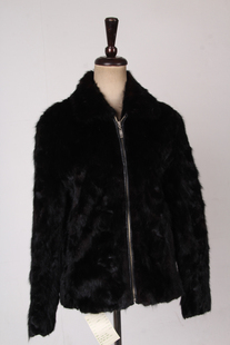 vintage古着黑色复古风，冬季保暖女装拉链，真皮草貂毛外套h264