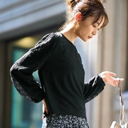 2022年秋冬日本女士蕾丝，泡泡袖套头，优雅针织套头衫有大码