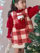 cherry品牌女童女宝童装，冬装i4圣诞年货氛围，感红格子夹棉背心裙