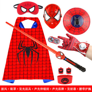 万圣节儿童演出服装蜘蛛侠披风斗篷男童英雄道面具超人表演衣服