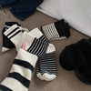 条纹毛圈袜女秋冬季加绒加厚纯棉保暖黑白色中筒袜ins潮长筒袜