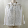 原创设计早春季双层纱纯棉上衣纯乳白色甜美荷叶领宽松休闲衬衫