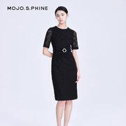 mojo蕾丝梭织连衣裙束腰显瘦法式圆领气质连衣裙高级设计感女装