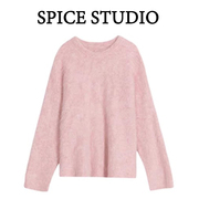 粉色毛毛绒(毛毛绒)针织衫，上衣秋冬季休闲圆领套头针织衫长袖粉色毛衣上衣