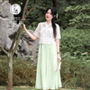 月芝猫玉珠露古风中国风汉元素中式浅绿色长半裙两件套3604A