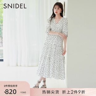 SNIDEL春夏款甜美简约V领波点短袖蛋糕连衣裙SWFO232258