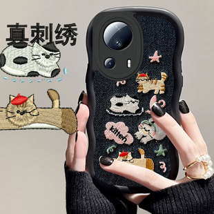 真刺绣牛仔布艺适用小米Civi2手机壳网红13/2024年14Pro新品10高级感11A冬12C防摔Civi1S外壳13X全包11青春版