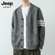 jeep吉普2023秋冬v领针织，开衫男士韩版潮流，休闲加厚毛衣外套