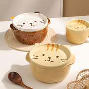 卡通日式拉面碗宿舍泡面碗带盖陶瓷碗可爱少女，心猫咪网红汤碗家用