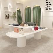 北欧女服装店展示桌展示架，高低流水台中岛，展示台长条实木桌办公桌