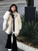 冬季日系风菱格羽绒短款棉服oversize女宽松棉袄夹棉外套