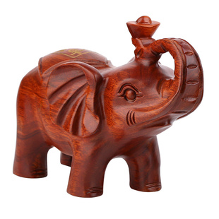 木雕大象摆件家居客厅，木制工艺品新婚礼物送新人，吉祥如意红木象