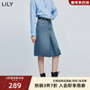 lily2024春女装含天丝别致减龄学院风显瘦高腰，a字牛仔半身裙