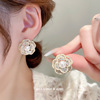 S925银针镶钻花朵珍珠耳环轻奢高级感法式耳钉优雅气质闪亮百搭潮