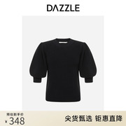 DAZZLE地素奥莱黑色简约高级感泡泡袖短款套头毛衣针织衫女