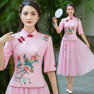 2021少女装唐装上衣中国民族风旗袍两件套改良版中式汉服套装