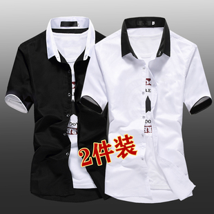 夏季短袖衬衫男修身韩版商务黑白色半袖衬衣服百搭潮流夏装寸