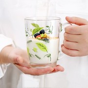 法国弓箭印花钢化玻璃把杯家用耐热牛奶杯耐高温泡茶杯水杯