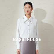 Basic House/百家好设计感白色尖领衬衫女早春气质长袖衬衣