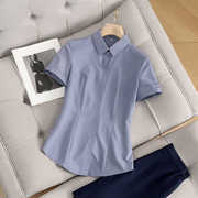 灰色短袖衬衫女2024夏季职业气质工装衬衣，时尚洋气小个子上衣
