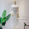 白色连衣裙女仙气质方领收腰很仙的法国小众桔梗裙蕾丝雪纺仙女裙