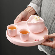 功夫茶具套装家用一壶两杯小套，泡茶茶壶茶杯，女士粉色日式提梁壶