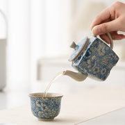 老陶泥茶壶陶瓷青花茶壶复古家用功夫茶具配件，开片泡茶壶过滤单壶