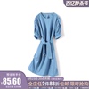 商场品牌女装折扣2024夏装然系列899元蓝色收腰连衣裙
