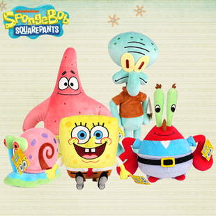 正版海绵宝宝毛绒公仔玩具，派大星玩偶蟹，老板章鱼哥娃娃小蜗牛抱枕