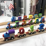 木质磁性数字小火车儿童男女孩木头字母拼装拖拉积木玩具车1-3岁