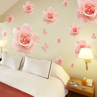 自粘可移除玫瑰墙贴纸卧室，温馨房间床头客厅电视背景墙壁贴花装饰