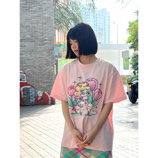 闭店 MixJuice原创设计日系甜酷少女插画卡通动漫粉嫩短袖T恤