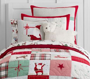 圣诞拼块圣诞老人贴布绣手工绗缝被儿童床盖春秋被被套枕套床品套