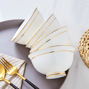饭碗套装家用简约欧式黄金边景德镇骨瓷餐具套装陶瓷中式盘碗组合