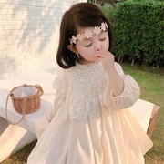 韩国女童公主裙2023儿童，春秋洋装j中小童，长袖蕾丝蓬蓬南瓜裙