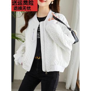 白色棒球服女2023春季气质名媛超好看外套漂亮减龄夹克衫短款