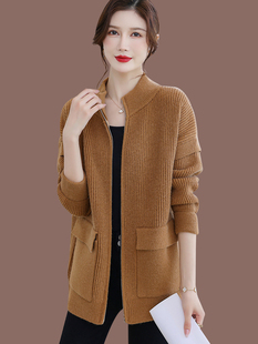 羊毛针织开衫，女秋装加厚中长款外搭披肩，毛衣外套春秋羊绒衫